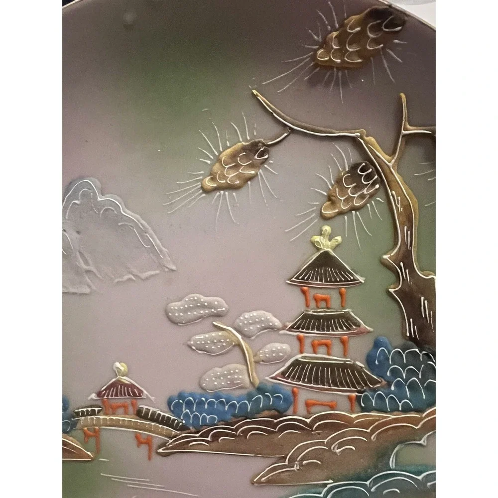 Vintage Japanese 3D Hand painted Wall Display Plate 7